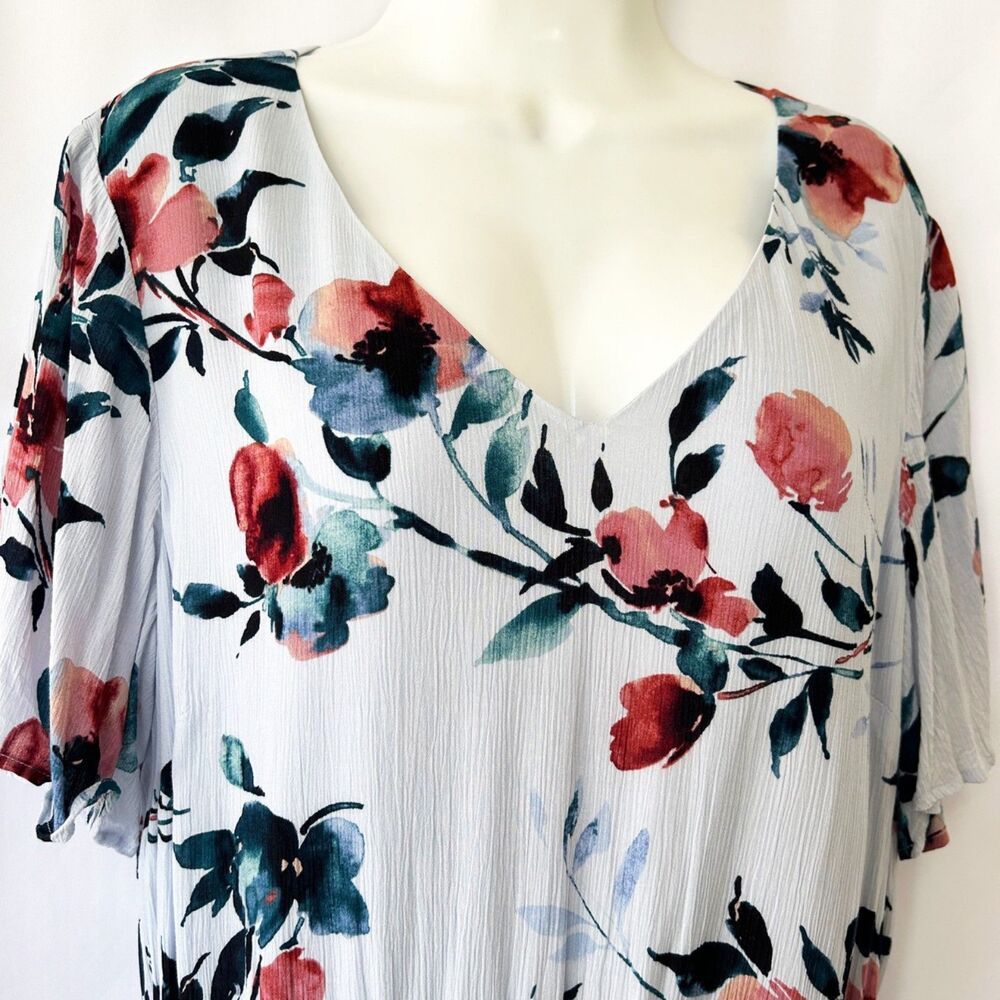 NWOT J. Jill Watercolor Floral Midi Dress in Blue (L) Short Sleeve Ruffled Hem - Picture 4 of 13